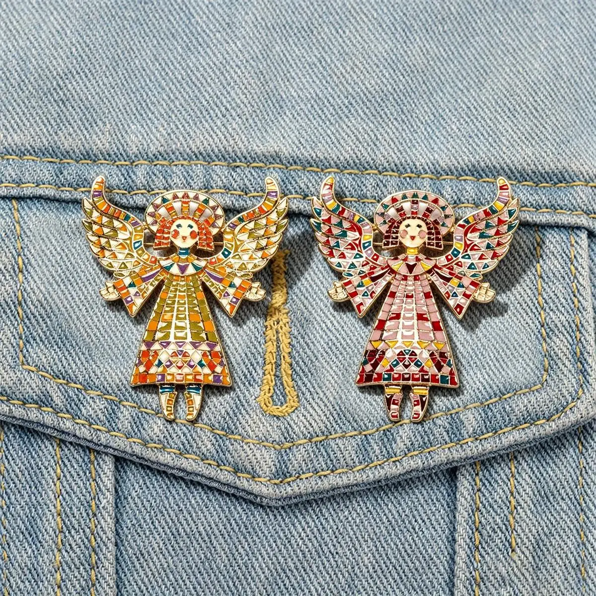 Retro Creative Angel Wings Girl Enamel Brooch Backpack Lapel Metal Badge Cosplay Clothing Jewelry Accessories Gift For Friends