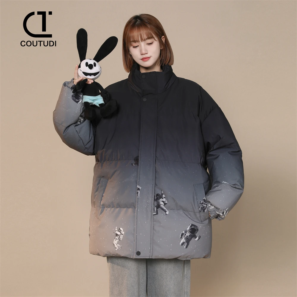 COUTUDI-Women's Winter Jacket, Gradient Down Coat, Stand Collar, Cotton-Padded Jacket, Loose Parkas, Streetwear, Fashion, 2024