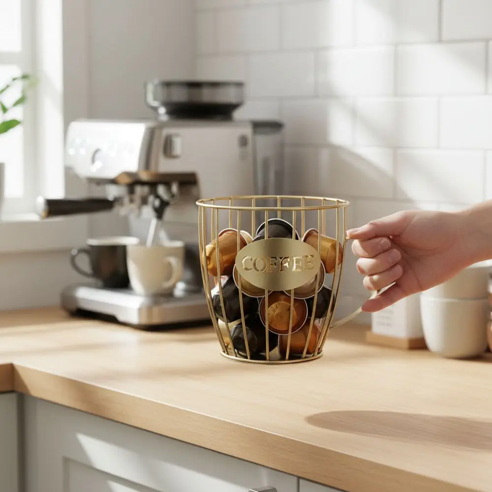 حامل كبسولة القهوة الحديدي المجوف بسعة كبيرة حامل كبسولات القهوة كوب تخزين إبداعي ديكور المنزل #3