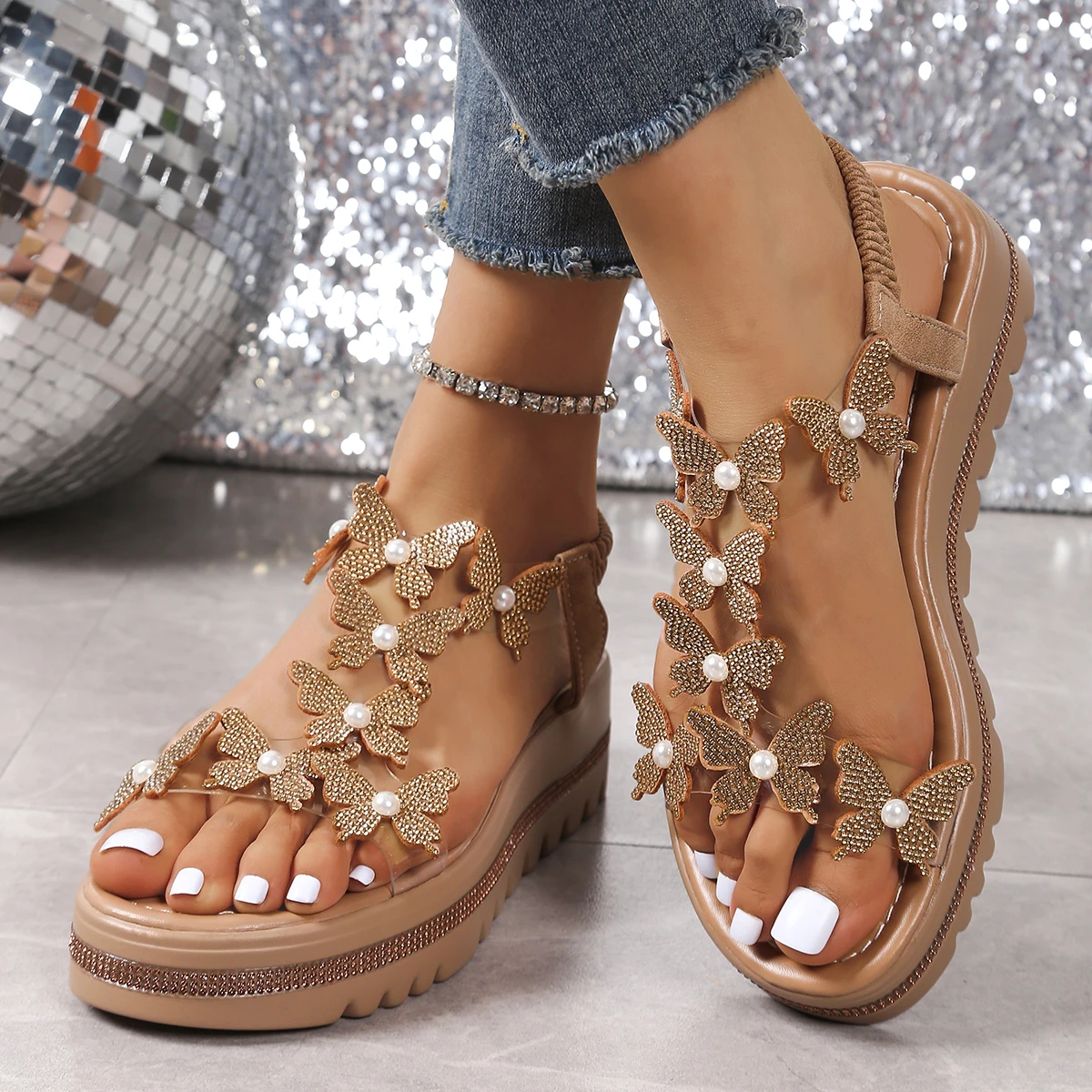 2025 Women High Heel Wedge Sandals Platform Fashionable Butterfly Sandals Comfortable Designer Shoes for Women Zapatos De Mujer