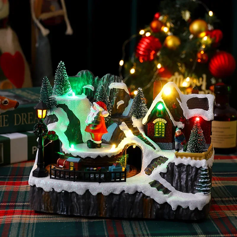 

Christmas Decoration Glowing Music Box Window Ornaments New Year Gift Double Turn Little Train Santa Claus Decoration