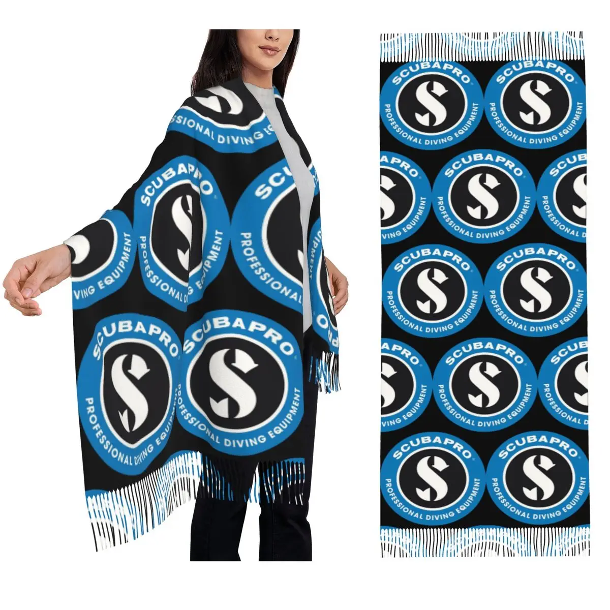 Scubapros Diving Logo Scarf Tassel Scarves for Women Soft Warm Shawls and Wraps Long Fall Winter Shawl Wrap