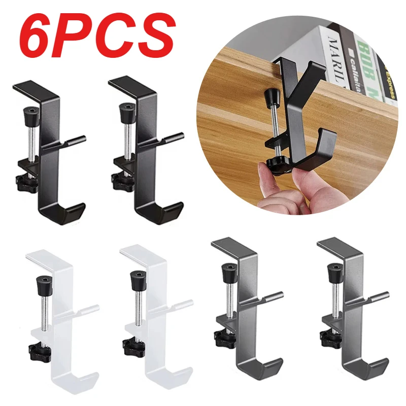 6PCS Non Porous Table Edge Hook with Manually Adjustable Headphone Hook Bracket Multifunctional Bracket Double-layer Hook