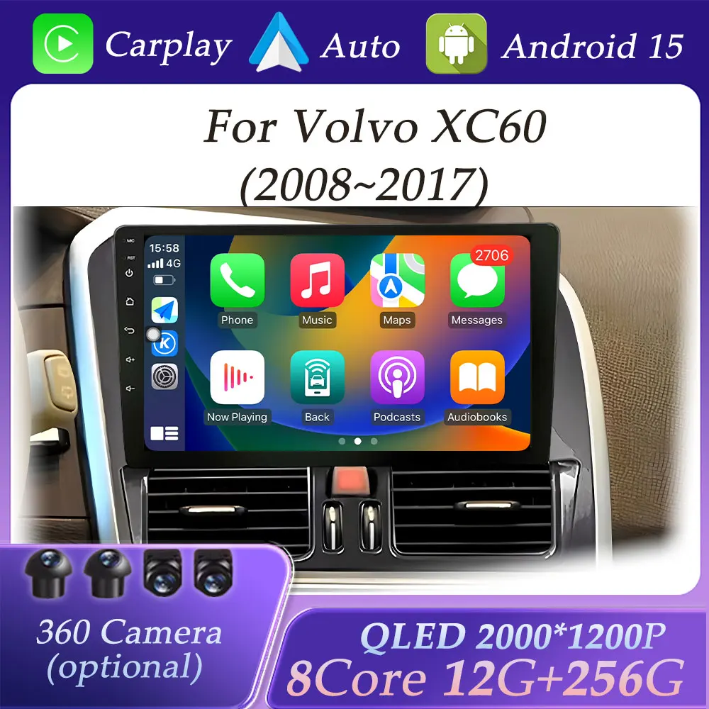 

Для Volvo XC60 2008-2017 CarPlay автомобильный радиоприемник видео аудио мультимедийный плеер DSP стерео GPS навигация BT разделенный экран QLED экран