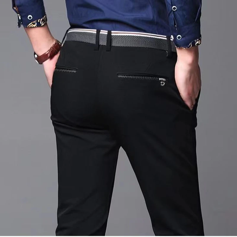 High Elastic Skinny Suit Pants for Men Business Office Trousers Korean Style Black Blue Casual Pants Men's Slim Fit Dress Pants