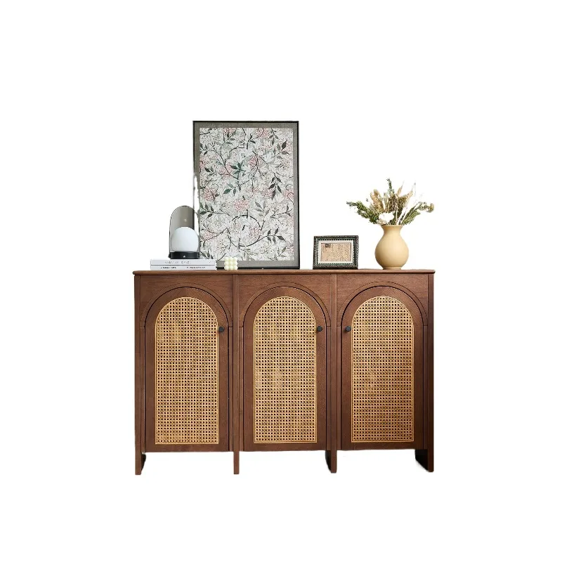 

Medieval style pomelo rattan shoe cabinet solid wood retro storage integrated against the wall for home wabi sabi