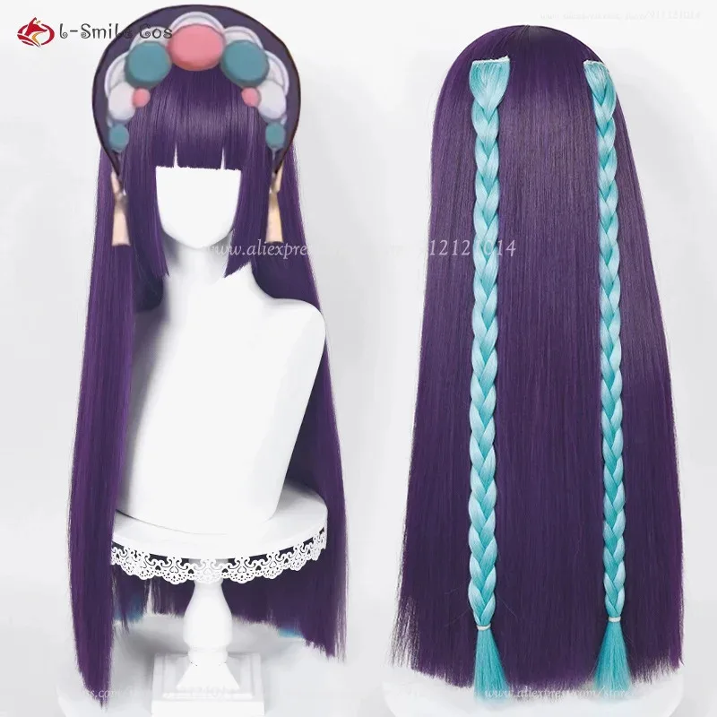 

Yun Jin Cosplay Wig 75cm Purple Wig And Blue Twisted Braid Heat Resistant Synthetic Hair Anime Costumes Wigs For Women + Wig Cap