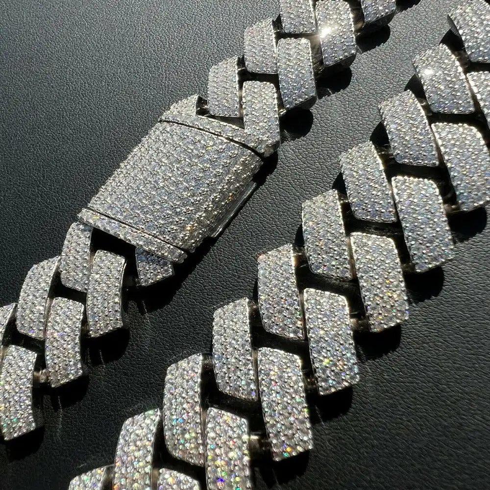 Out .22MM Iced Moissanite Cuban Link Chain 14K Solid White Gold Vintage Hip Hop Jewelry for Men and Women