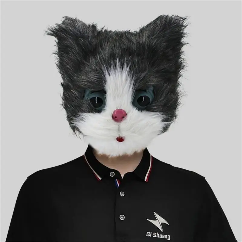 B95F Kat Hoofd Masker Halloween Party Kostuum Masker Maskerade Kostuum Latex Dierenkop Masker voor Volwassen Kinderen