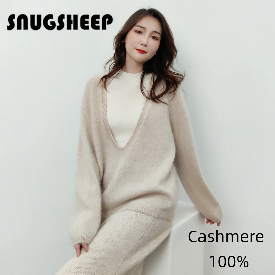 100 cashmere knit sweater fashion v neck pullover women top sweaters winter korean clothes red woman aesthetic streetwear ladies