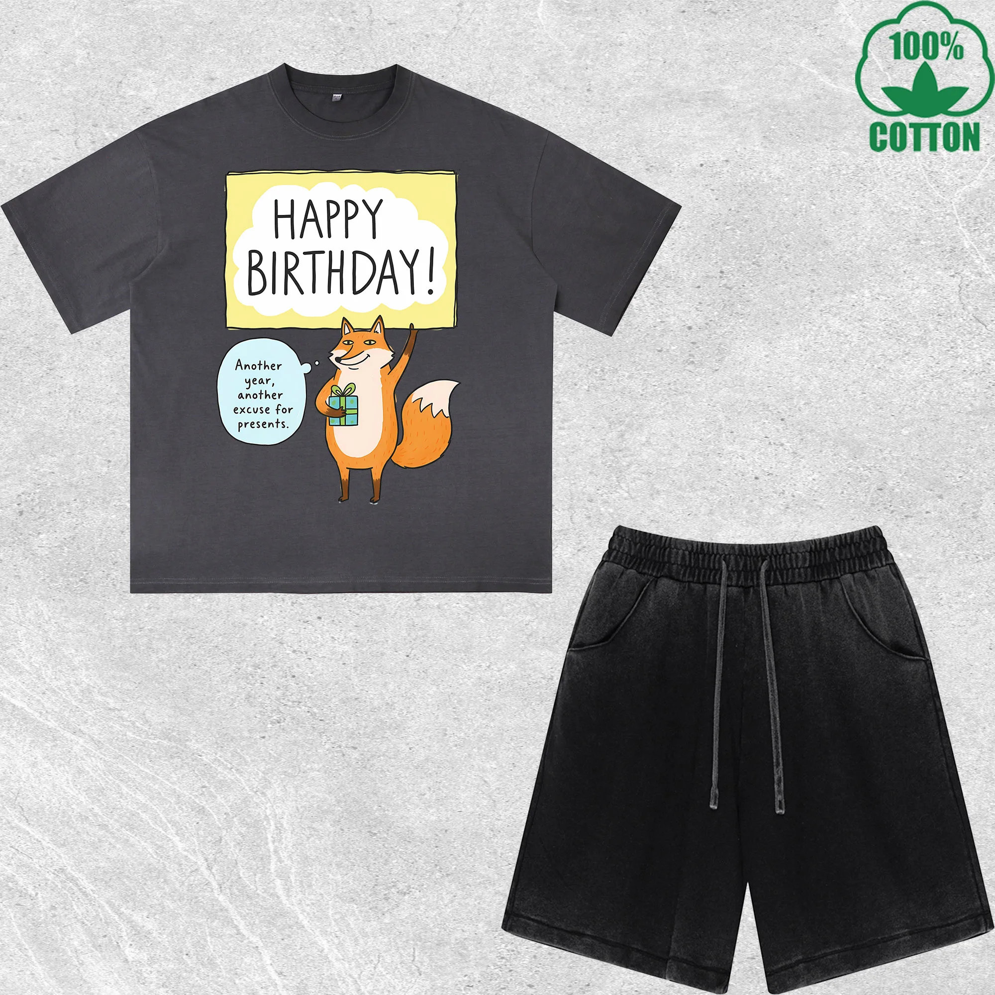 

Happy Birthday Printed Dirty Wash T-Shirt Shorts Set Combo Loose Trendy Fashionable 100%Cotton Short Value Pack