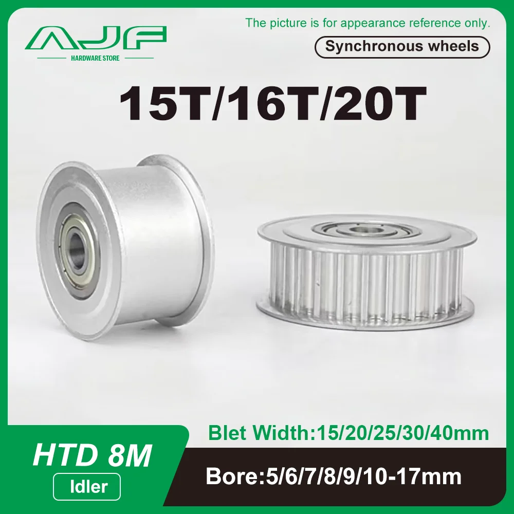 polia-tensora-guiadora-sincrona-htd-8m-de-15-16-20-dentes-diametro-interno-5-17mm-largura-da-correia-15-20-25-30-40mm-com-rolamento-para-regulacao