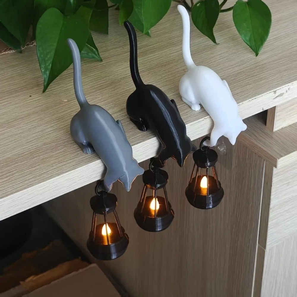 3D Printed Cat-Shaped Wall Hook Cute Inverted Hanging Wall Key Rack Funny Creative Animal Figurine Hook Desktop Decor