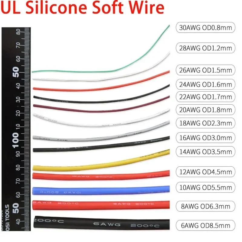 1M/5M Copper Wire Super Soft Silicone Rubber 10AWG~30AWG Heat-resistant Ultra Flexible Electronic Cord High Temperature Cable