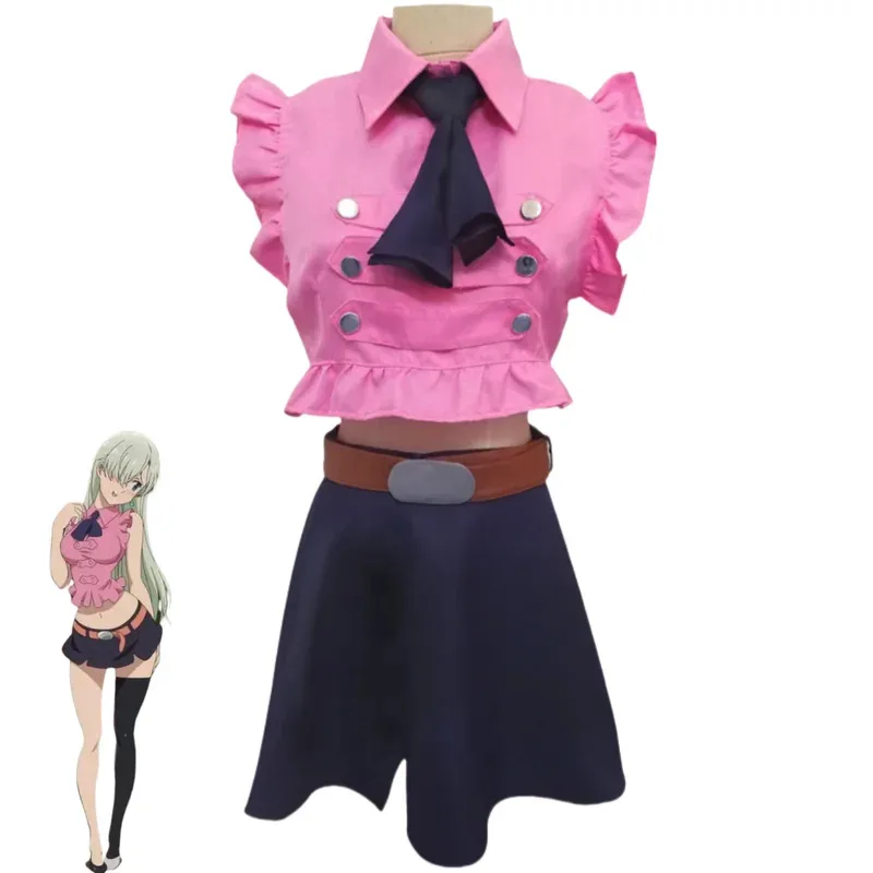 

Anime Seven Deadly Sins Elizabeth Liones Cosplay Costume Witch Pink Top Shirt Short Skirt Wig Woman Sexy Carnival Party Suits;2k