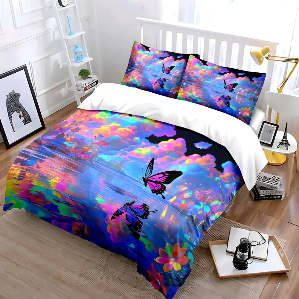 Butterfly Wonderland: Colorful Nature Set  kid's and adults' bedroom decor, Exquisite three-piece bedding set gift