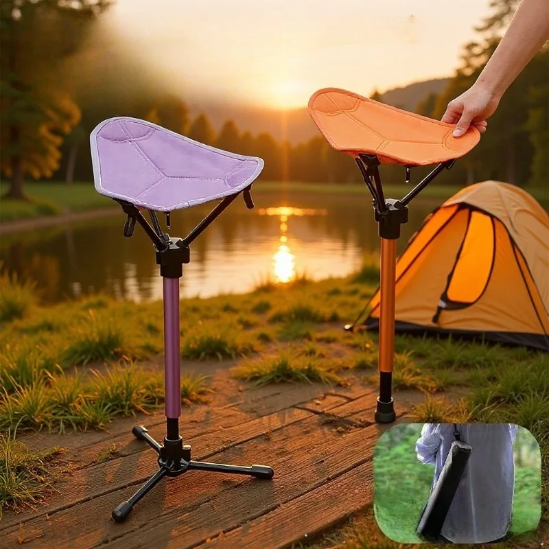 Portable Folding Tripod Stool, Telescopic Camping Chair, Lightweight Rotating Outdoor Seat for Fishing Hiking Queue