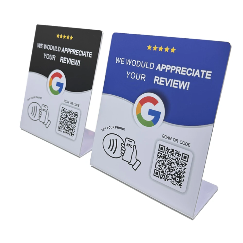 Hilo Programmable NFC215 Google Review Card NFC Station Table 13.56Mhz QR code can be independently set to link Standing Card