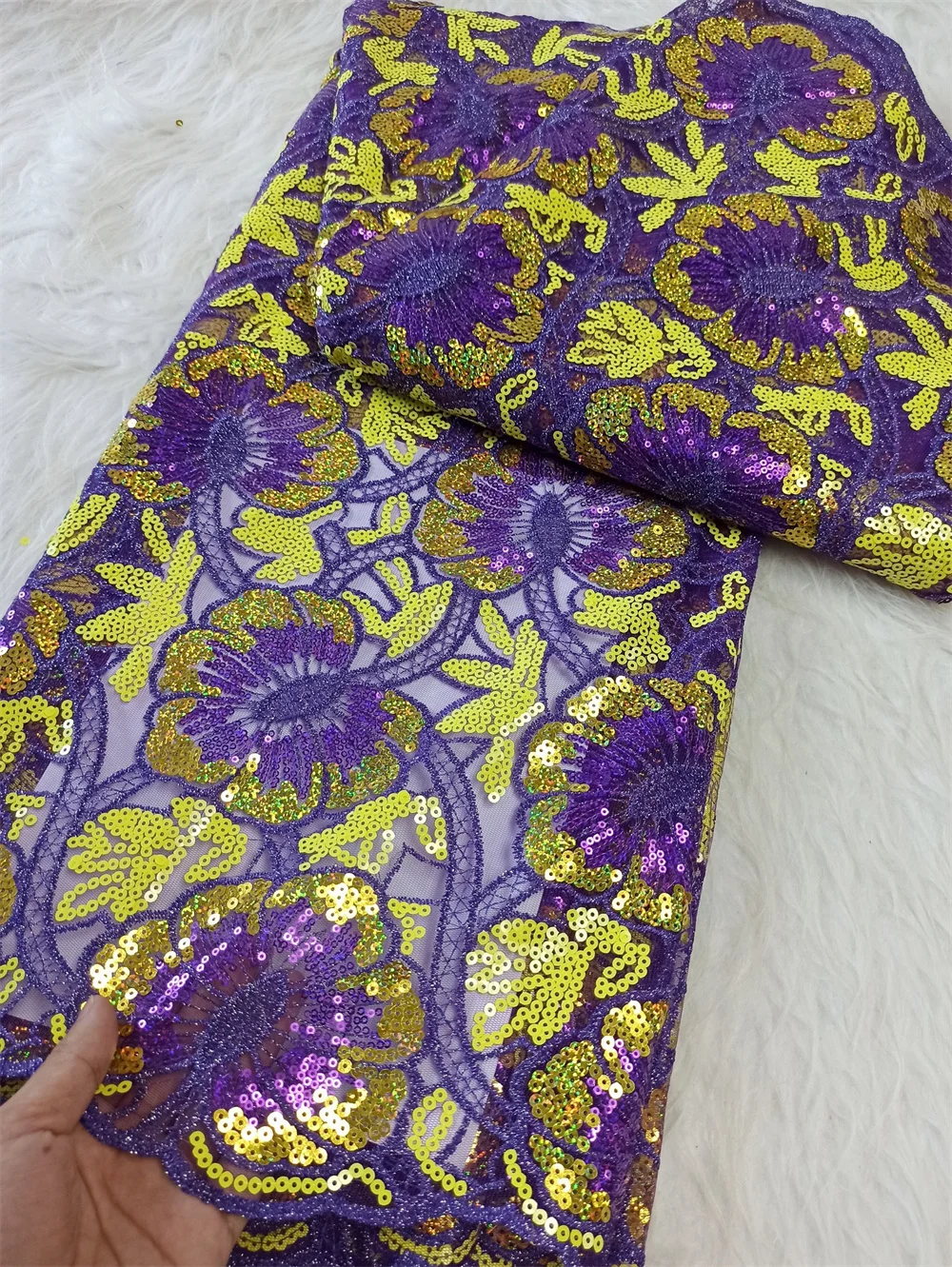 

Luxury Nigerian African Purple Lace Fabric High Quality Sequin Embroidery African French Lace Fabric For Sewing Dress 5Y W695-1