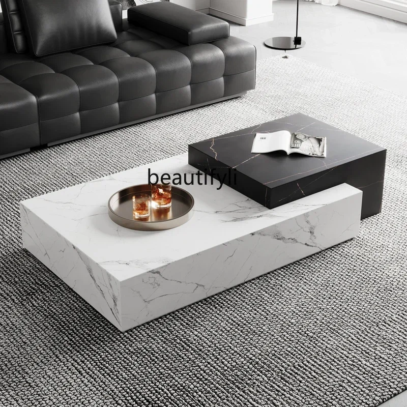 

New Italian minimalist natural marble coffee table living room light luxury designer tea table creativity