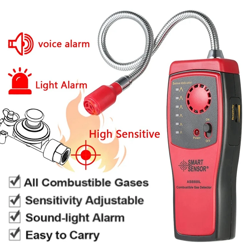 كاشف غاز قابل للاحتراق صغير ، مستشعر ذكي ، تسرب قابل للاحتراق ، محددات الموقع ، اختبار مع إنذار الصوت والضوء ، AS8800L