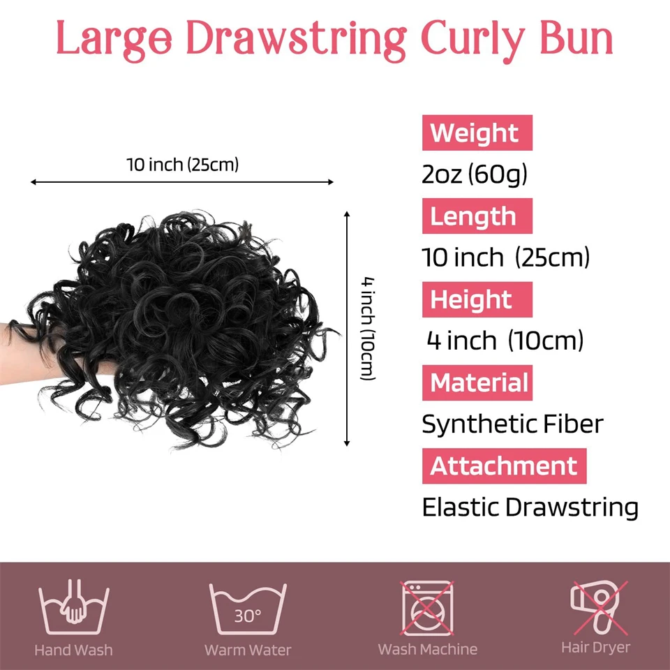 AOSI Synthetic Elastic Drawstring Loose Wavy Big Curly Hair Bun 60g Short Synthetic Ponytail Hair Extensions For Women Daily Use