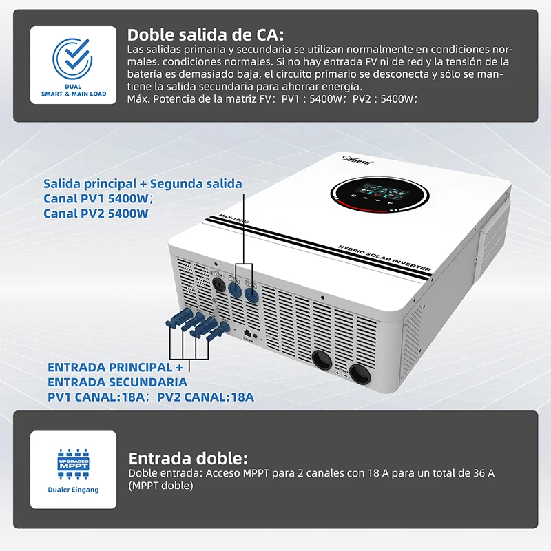 Anern 6.2KW 4.2KW 8.2KW 10.2KW Inversor Solar Híbrido 48V 24V On Grid/Off Grid Inversor Solar MPPT 120A Cargador Para Max PV 500V