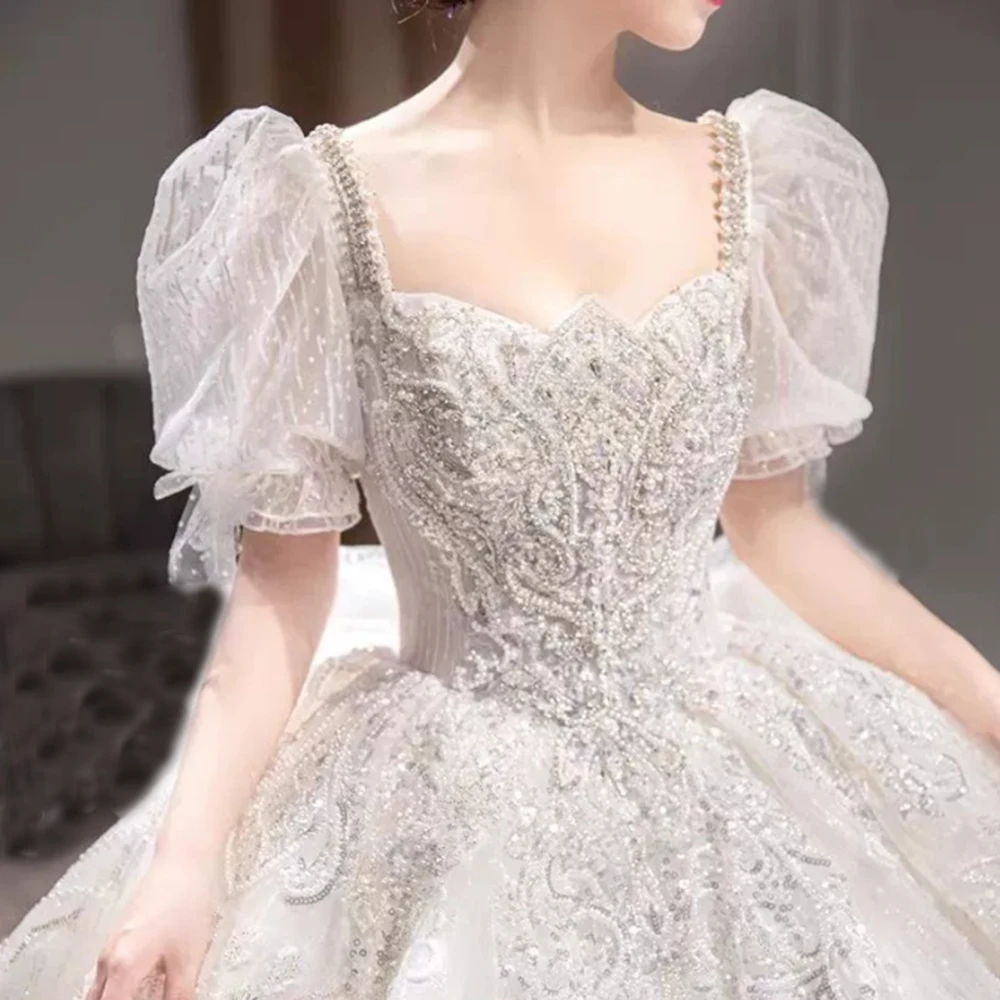 ZJ4051 2025 Luxury High-quality Sparkle Glitter Wedding Dress French Goes Out Light Bride Dress