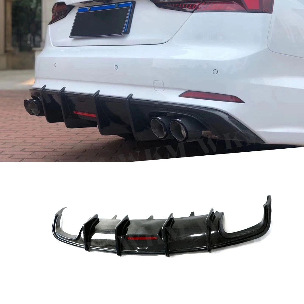 Carbon Fiber Rear Bumper Lip Diffuser Spoiler With LED Light for Audi A5 S5 Sedan 4 Door 2017 2018 2019 Car Styling