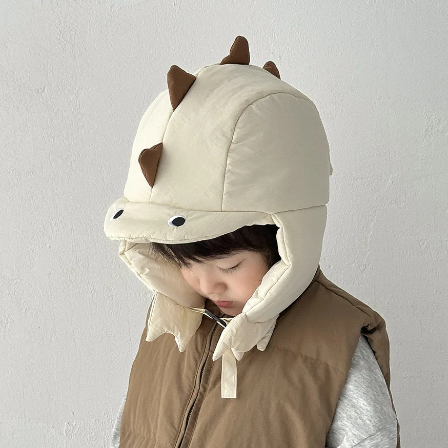 Winter Cartoon Dinosaur Boys Girls Ushanka Hats Windproof Ear Protection Kids Hats Warm Soft Children Caps 2-6T