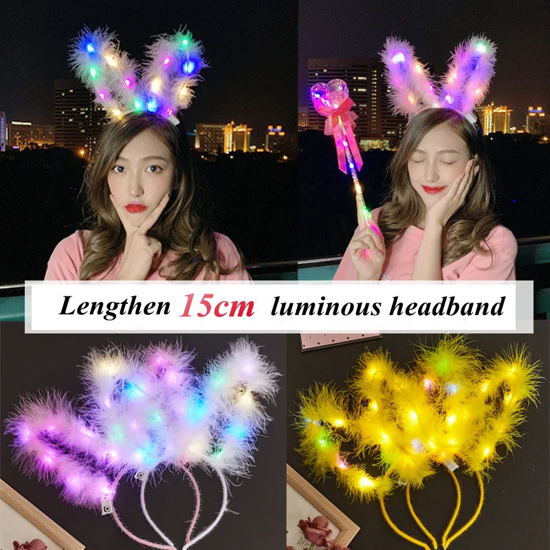 Led Veer Krans Kroon Hoofdband Lichtgevende Hoofdtooi 15Cm Bunny Oren Hoofdband Haarband Voor Vrouwen Bruiloft Kerst Glow Party
