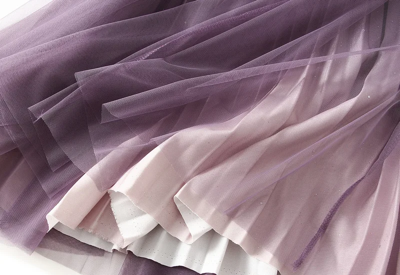 Starry Gradient Chiffon Pleated Long Skirt for Women, Solid Color 3-layer A-line High Waisted Autumn and Winter Big Swing Skirt