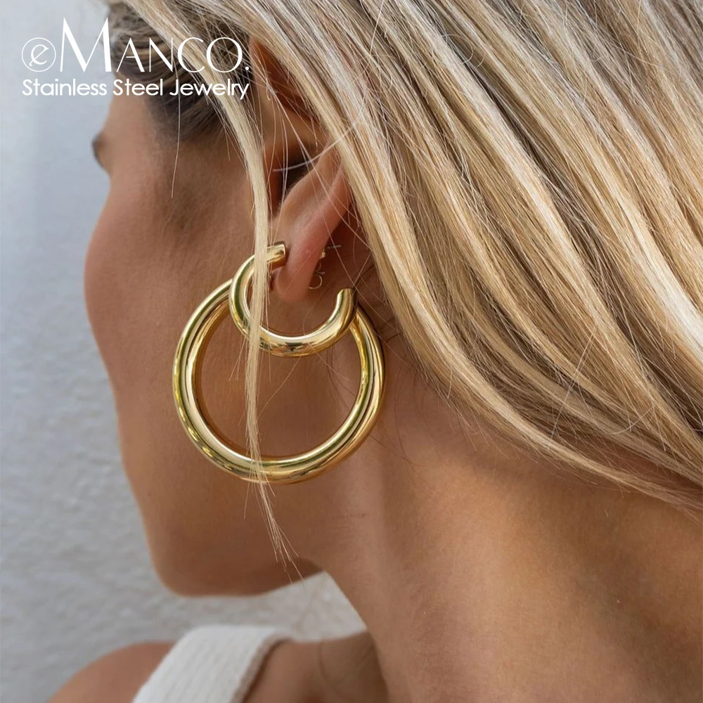 EMANCO  Stainless Steel Large Hoop Earrings Hip Hop Style Women's Jewelry Multi-Size Stacking Earrings Party Favors