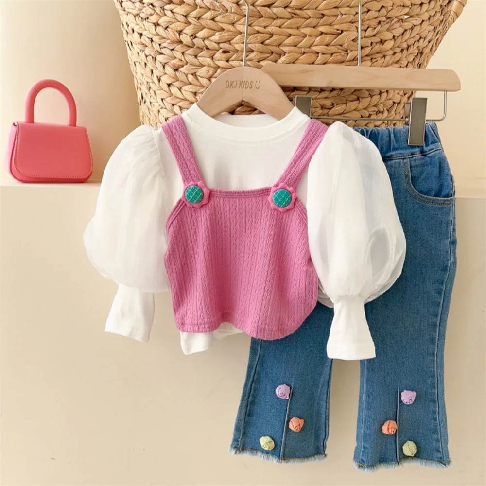 

Bear Leader 3-7 Year Old Autumn New Girls Clothes Korean Version Fashion Three Piece Set Cute Vest+Long Sleeved Base Shirt+Jeans