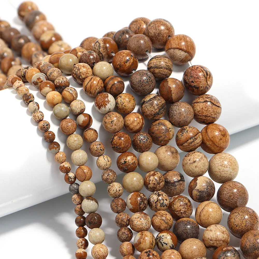 Charm Natural Stone Picture Jasper Round Beads 1 Strand  Pick Size For Necklace Earring Bracelet Jewelry Making DIY Gifts