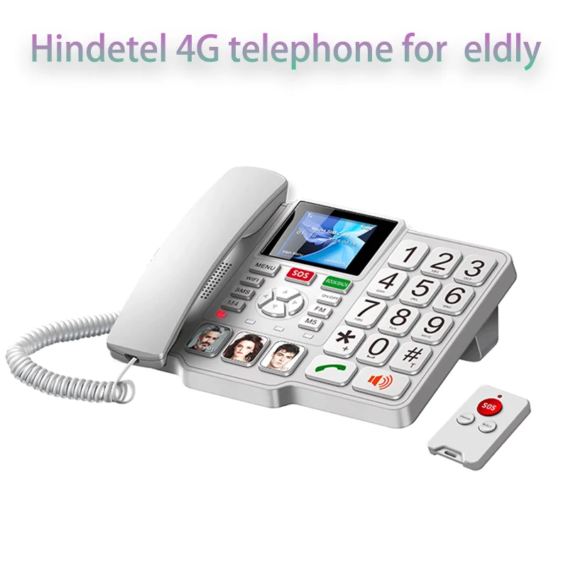 Hindetel 4G Fixed Wireless Telephone House Phone SOS Big Button Remote Control for Seniors Elderly Old