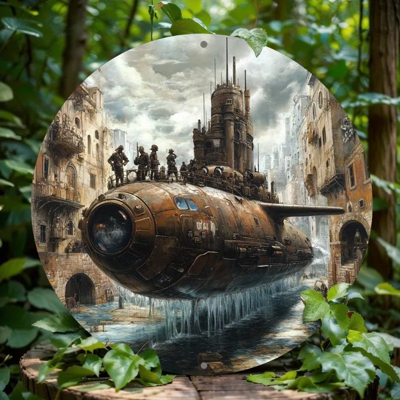 

Charming Airship-Themed Round Aluminum Wall Art, Perfect for Home, Office & Coffee Shop Decor, Ideal Valentine's Day Gift