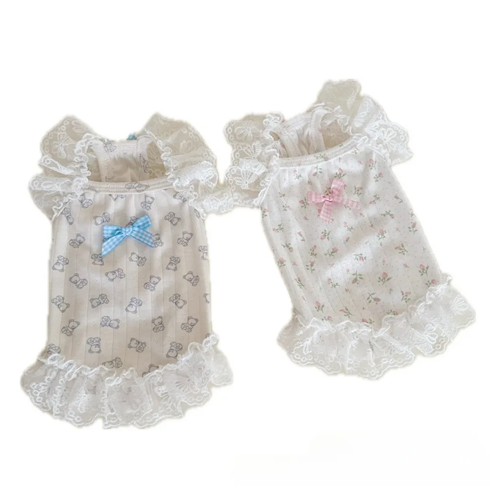 Pet Spring Vest Dog Home Clothes Flying Sleeves Lace Bow Teddy Bear Floral Skirt Puppy Clothes Dog Clothes for Small Dogs