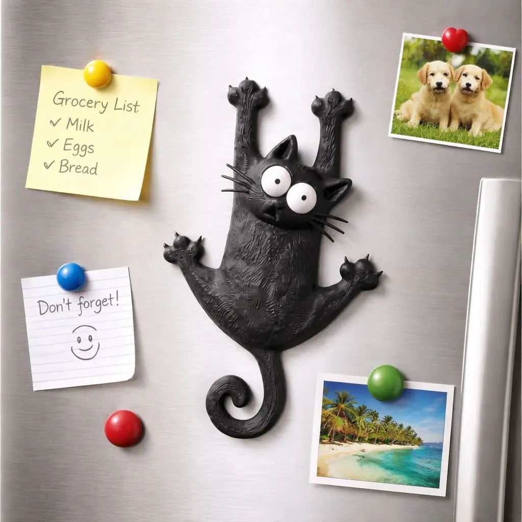 Creative Black Cat Fridge Magnet,Cute Lying Kitten Magnetic Ornament for Kitchen,Home & Office Decor,Perfect Gift for Cat Lovers