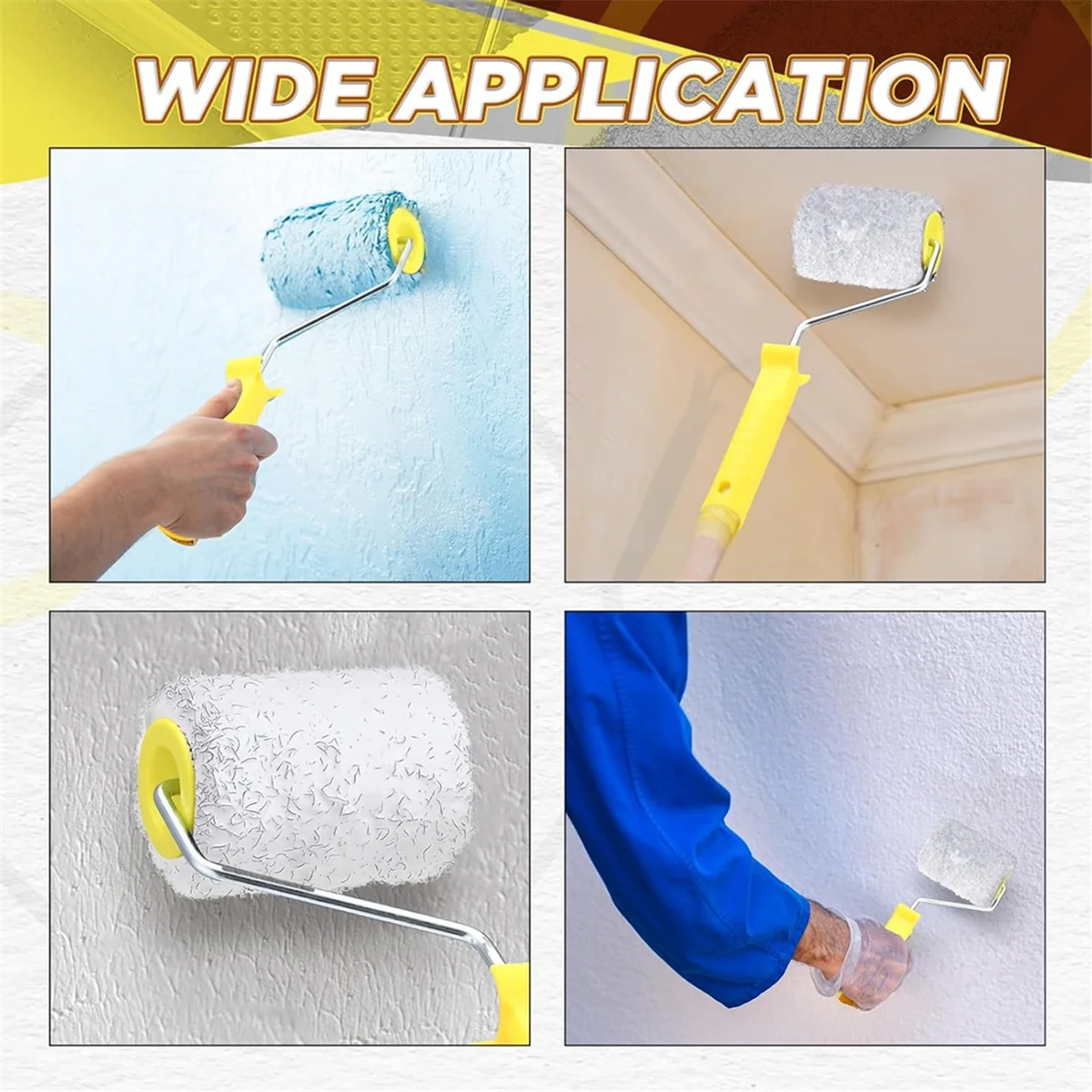 A03R 3Pcs 4 Inch Drywall Compound Roller Cover with Paint Frame,Drywall Texture Brush,Mud Roller for Putty,Diatomaceous Earth