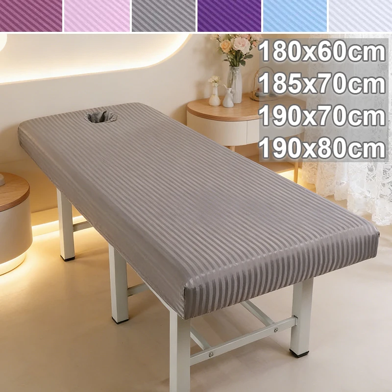 

Beauty Striped Massage Table Fitted Sheet 80x190cm Elastic Edge Face Hole Non-Slip Fitted Bed Sheet Breathable SPA Accessory