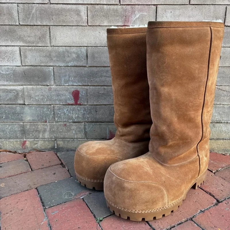 Fashion Winter Cotton Boots Brand Cold-proof Warm Plus Velvet Thick Bottom Cotton Shoes Daily Versatile Fat Head High Snow Boots