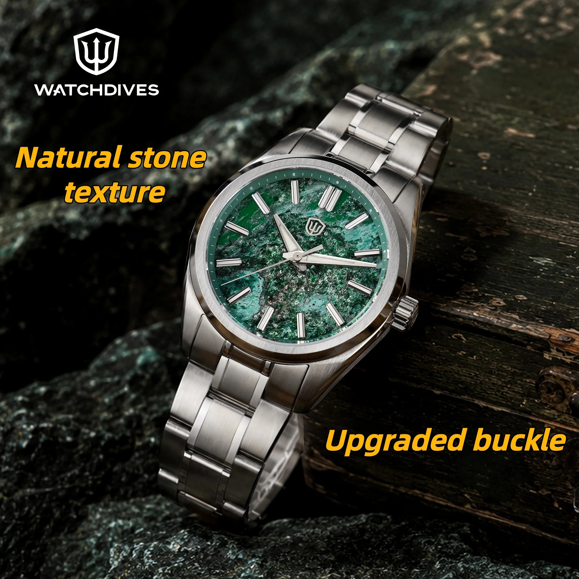 Watchdives WD0003D Naturstein Elementum Herrenuhr VH31 Sweep-Sekunden-Uhrwerk Quarzuhren Saphir Leuchtend Wasserdicht