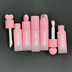 Pink Heart Lip Gloss Tubes Empty DIY Cylindrical Lip Balm Tubes 6ml with Wand Refillable Lipstick Bottle Custom Logo 50pcs
