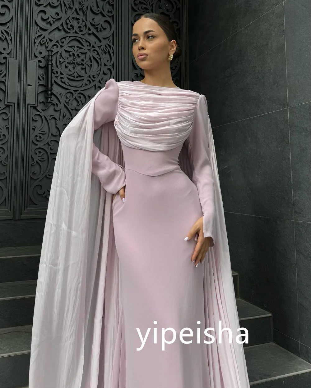 Customized Exquisite Jersey Pleat A-line O-Neck Midi Dresses Prom Dresses Modern Style Pastrol Unisex Chinese Style Formal Casua