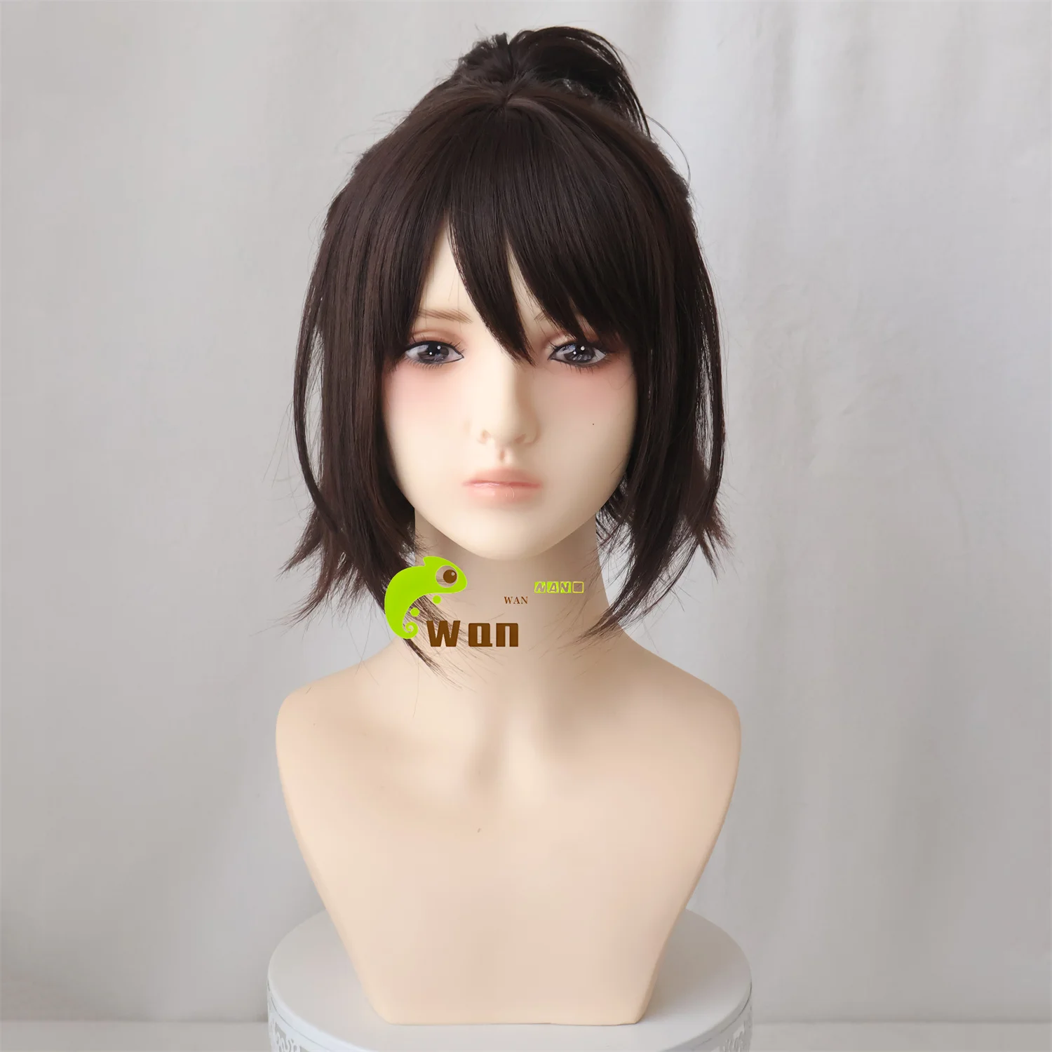 Anime Hange Zoe Cosplay Wig 35cm Dark Brown Ponytail Hanji Zoe Wigs Heat Resistant Synthetic Hair Halloween + Free Wig Cap