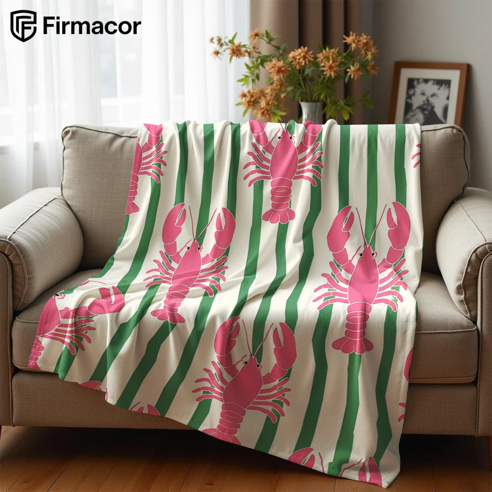 Pink Lobster Stripe Ultra Soft Sherpa Fleece Blanket Fluffy Warm Halloween Cozy Throw for Sofa Couch Bedroom Gift All season