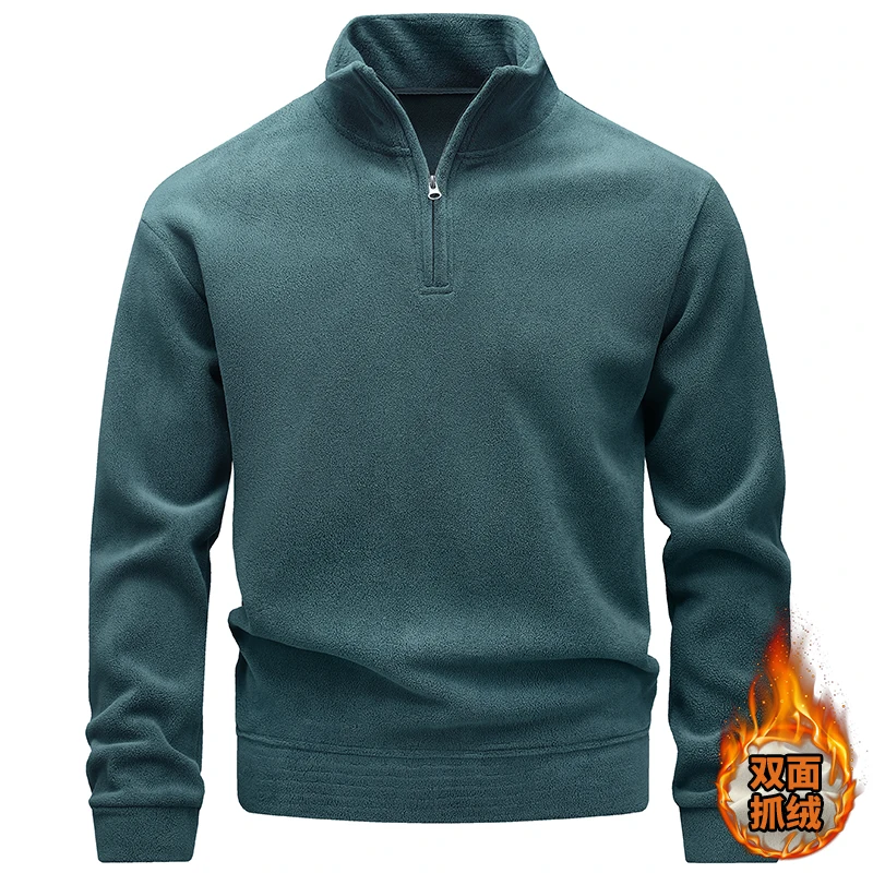 عالية الجودة سميكة الدافئة الصوف الرجال سترة سستة طوق البلوز الرجال البلوز طويلة الأكمام تي شيرت هوديي معطف الجولة الرقبة