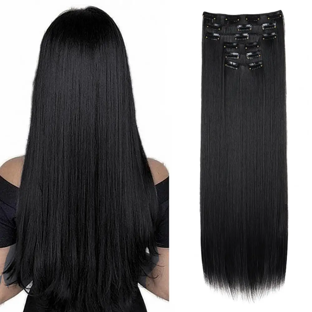Women Clip-in Hair Extension Heat Resistant Fluffy Lightweight Invisible Natural Looking Thick Long Straight Synthetic Hairpiece