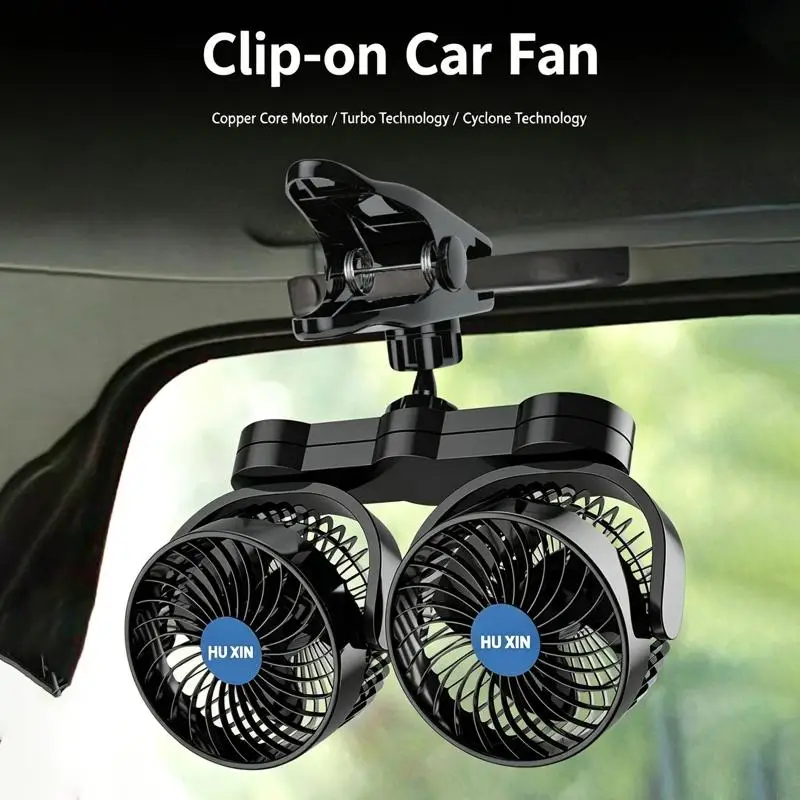 Twin Blower Clip On Car Dashboard Fan 12V Powered For Instantly Cabin Cooling 